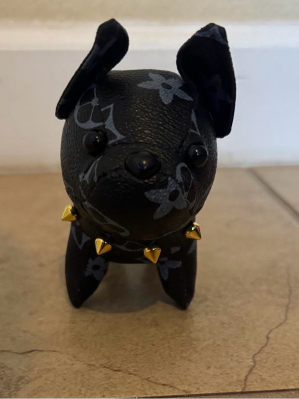 Luxury Black Patterned Decorative Dog Figurine with Gold Stud Collar
